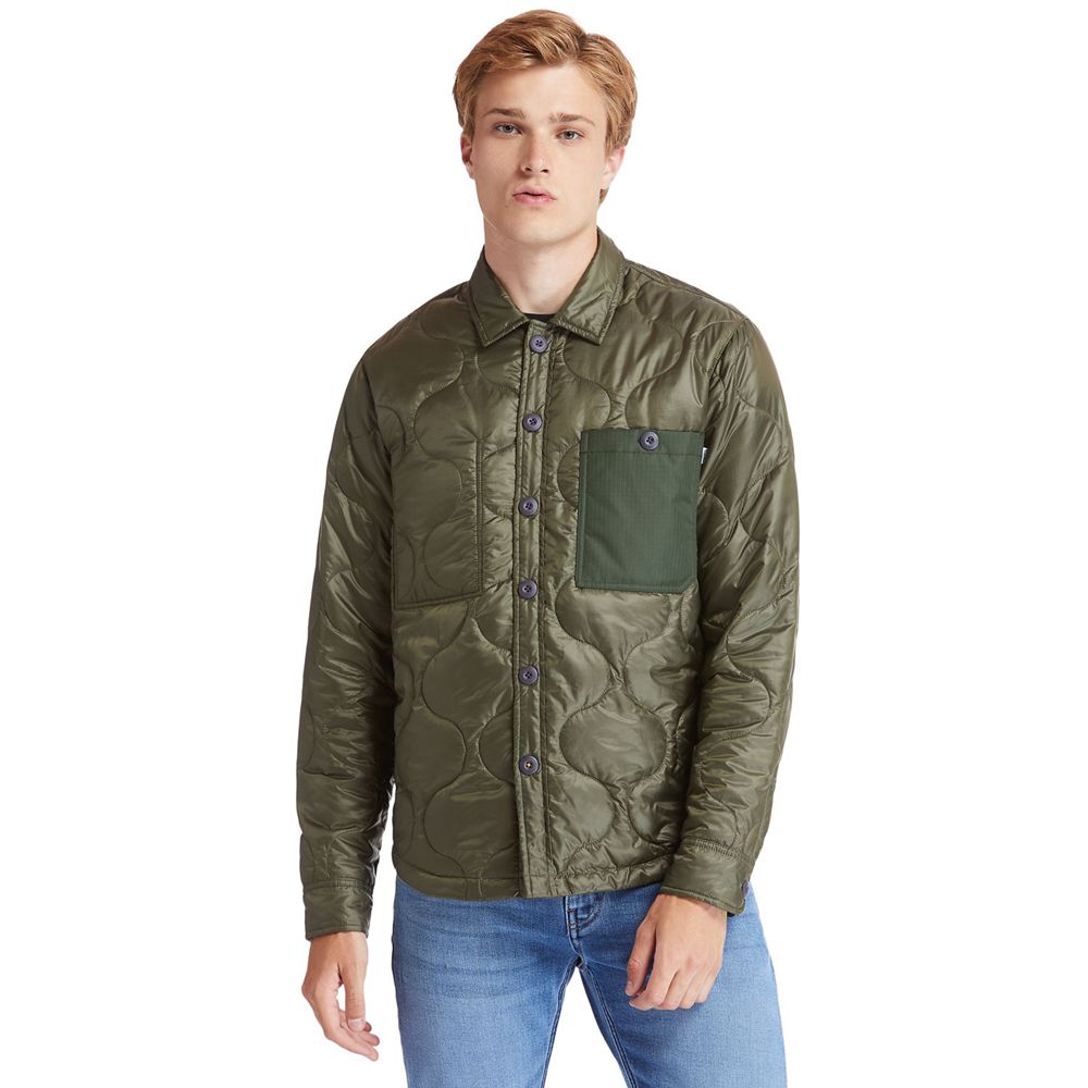 Timberland Mens Jackets Heritage Long-Sleeve Onion-Quilted Shirt - Olive - India XZ6390842